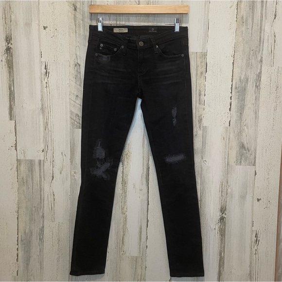 Ag Adriano Goldschmied Denim - AG Adriano Goldschmied The Stilt Cigarette Low Rise Distressed Jeans-Black Sz 25